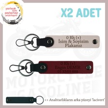 Miawiki Biker Stiline Özel Isim Plaka ve 0 Rh (+) Kan Grubu Yazılı Hediye 2'li Anahtarlık, Pudra-Bordo-Laci