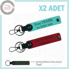 Miawiki Motosiklet Tutkunlarına Özgü Isim ve Plaka Yazılı Deri X2' Li  Anahtarlık Takım, Kırmızı-Turkuaz-Ysl