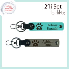 Miawiki Hayvan Dostluğunu Anlatan Kişisel Armağan, Kalpli Pati Temalı Deri Anahtarlık Takım, Turkuaz-Kül Gri