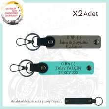 Miawiki Şöförlere Özel, Isim Plaka ve 0 Rh (-) Kan Grubu Yazılı Hediye 2'li Anahtarlık, Kül Gri-Turkuaz-Syh