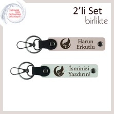 Miawiki Birlikteliğin Gücüne Armağan–sevgiliye Bozkurt ve Ayyıldız Desenli Kişisel Anahtarlık, Pudra-Beyaz