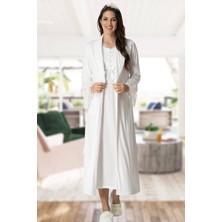 Mecit Pijama Mecit 5417 Ekru Uzun Sabahlıklı Lohusa Gecelik Takımı