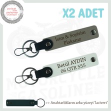 Miawiki Aracıyla Doğa Gezilerini Sevenlere Özel Isim ve Plaka Yazılı 2'li Anahtarlık Hediye, Gri-Beyaz-Laci