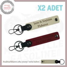 Miawiki Sürpriz Arayanlara Ikili Anahtarlık Seti – Plaka ve Isim Yazılabilir Hediye, Sütlü Kahve-Bordo-Sk