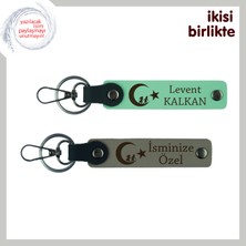 Miawiki Kişiye Özel Hediye, Çocuk ve Ayyıldız Desenli Isim & Soyisim Yazılı Anahtarlık, Açık Yeşil-Gri