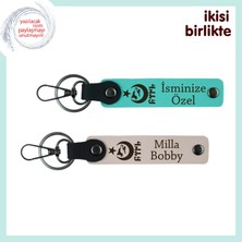 Miawiki Sevgiline Sonsuzluğu Hatırlatacak Armağan – Ayyıldız Kurt Göktürk Deri Anahtarlık X2, Turkuaz-Pudra