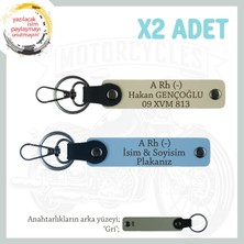 Miawiki Motorcu Tarzına Uygun, Isim Plaka ve A Rh (-) Kan Grubu Yazılı X2 Anahtarlık Hediye, Mavi-S Kahve-Gr