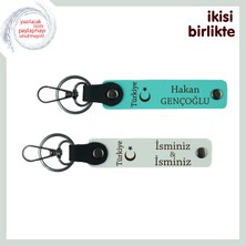 Miawiki Unutulmaz Hediye– Ayyıldız ve Türkiye Kişiselleştirilebilir Anahtarlık X2 Set, Turkuaz-Beyaz