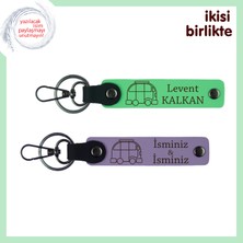 Miawiki Isimle Tamamlanan Karavan Teması, Kişiye Özel Deri Anahtarlık Takımı, Fıstık Yeşil-Mor Menekşe