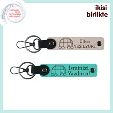 Miawiki Yolda Seni Hatırlatacak Hediye, Karavan Temalı 2’li Anahtarlık Set, Isim Yazılabilir, Pudra-Turkuaz