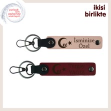 Miawiki Her Anınıza Hediye, Çocuk ve Ayyıldız Kişisel Deri Anahtarlık X2'li Seti, Yavru Ağzı-Bordo