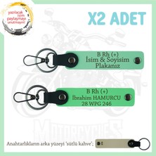 Miawiki Motosiklet Aşıklarına Özel, Isim Plaka ve B Rh (+) Kan Grubu Yazılı X2 Anahtarlık, Yeşil-F Yeşil-Sk