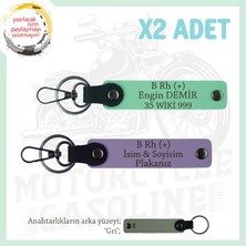 Miawiki Yol Tutkunları Için, Isim Plaka ve B+ Kan Grubuna Kişiselleştirilmiş X2' Li Anahtarlık, Mor-Yeşil-Gr