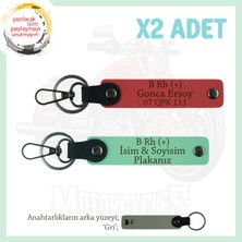 Miawiki Özel Hediye, Isim Plaka ve B Rh (+) Kan Grubu Yazılı Kişisel Deri X2 Anahtarlık, Nar Çiçeği-Yeşil-Gr