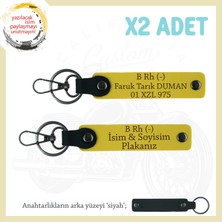 Miawiki Ilk Araba Alana Çok Anlamlı Hediye Isim Plaka ve B Rh (-) Kan Grubu Yazılı 2'li Anahtarlık, Sarı-Syh