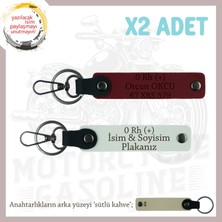 Miawiki Bikerlar Isim Plaka ve 0 Rh (+) Kan Grubu Yazılı Deri X2 Anahtarlık Hediyelik Takım, Beyaz-Bordo-Sk