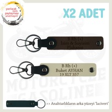 Miawiki Yol Tutkunlarına Isim Plaka ve B Rh (+) Kan Grubu Yazılı Deri X2'li Anahtarlık, K Kahve-S Kahve-Laci