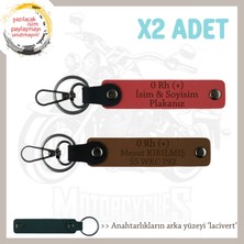 Miawiki Biker Stiline Özel Isim Plaka, 0 Rh (+) Kan Grubu Yazılı Motor X2 Anahtarlık, Nar Çiçeği-Kahve-Laci