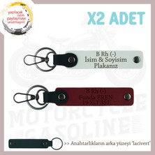 Miawiki Bikerlar Isim Plaka, B Rh (-) Kan Grubu Yazılı Deri X2 Anahtarlık Hediyelik Takım, Beyaz-Bordo-Laci