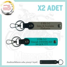 Miawiki Motor Tutkunlarına Isim Plaka, 0 + Kan Grubu Yazılı Özel Üretim X2 Anahtarlık, Kül Gri-K Turkuaz-Syh