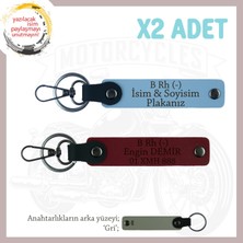 Miawiki Motor Severlere Özel, Isim Plaka ve B - Kan Grubu Yazılı Kişiye Özel 2'li Anahtarlık, Mavi-Bordo-Gr