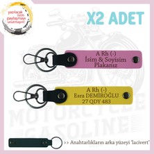 Miawiki Motosiklet Severlere Isim Plaka ve A Rh (-) Kan Grubu, Acil Durum X2' Li Anahtarlık, Sarı-Pembe-Laci