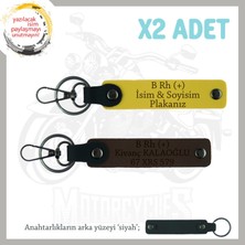 Miawiki Ilk Motoru Olana Hediye, Isim Plaka ve B Rh (+) Kan Grubu Yazılı 2'li Anahtarlık, Sarı-K Kahve-Syh