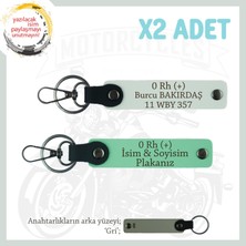 Miawiki Hız Tutkunlarına Özel Isim Plaka ve 0 Rh (+) Kan Grubu Yazılı Deri X2 Anahtarlık Set, Yeşil-Beyaz-Gr