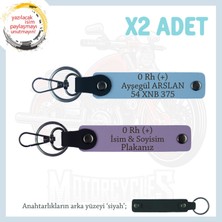 Miawiki Motorcu Dostlara Isim Plaka ve 0 Rh (+) Kan Grubu Güvenli Sürüş X2 Anahtarlık Set, Mor-K Kahve-Syh