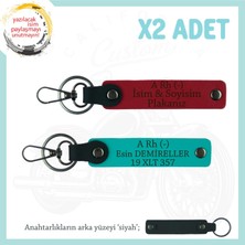 Miawiki Motorcu Tarzına Özel, Isim Plaka ve A Rh (-) Kan Grubu Yazılı X2 Anahtarlık, Kırmızı-K Turkuaz-Syh