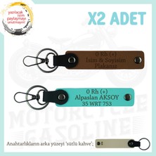 Miawiki Motor Yarışçıları Için Isim Plaka ve 0 Rh (+) Kan Grubu Yazılı 2'li Anahtarlık, Kahve-Turkuaz-Sk