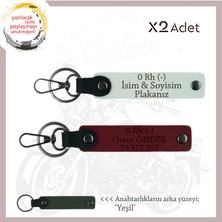 Miawiki Bikerlar Isim Plaka ve 0 Rh (-) Kan Grubu Yazılı Deri X2 Anahtarlık Hediyelik Takım, Beyaz-Bordo-Ysl