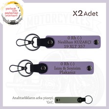 Miawiki Motor Tutkunlarına, Isim Plaka ve 0- Kan Grubu Yazılı Özel Üretim X2' Li Anahtarlık, Armağan, Mor-Gr