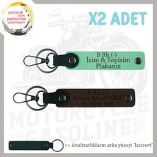 Miawiki Motor Tutkunlarına Özel, Isim Plaka ve B Rh (-) Kan Grubu Yazılı X2 Anahtarlık, Yeşil-K Kahve-Laci