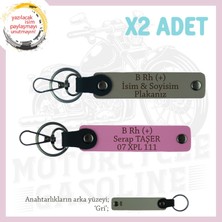 Miawiki Custom Motorculara Özel, Isim Plaka ve B Rh (+) Kan Grubu Yazılı X2 Anahtarlık Set, Kül Gri-Pembe-Gr
