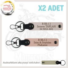 Miawiki Hız Severlere Özel, Isim Plaka ve B Rh (-) Kan Grubu Yazılı 2'li Anahtarlık Set, Yavruağzı-Pudra-Sk