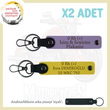 Miawiki Hız Tutkunlarına Özel, Isim Plaka ve 0 Rh (+) Kan Grubu Yazılı Deri X2' Li Anahtarlık, Mor-Sarı-Syh