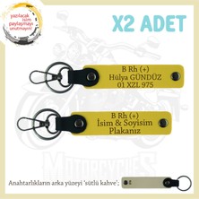 Miawiki Biker Tarzına Uygun Isim Plaka, B Rh (+) Kan Grubu Yazılı Özel Anlamlı Hediye X2 Anahtarlık, Sarı-Sk