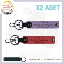 Miawiki Motosiklet Maceracılarına, Isim Plaka ve 0 Rh (-) Kan Grubu 2'li Anahtarlık Set, Nar Çiçeği-Mor-Laci