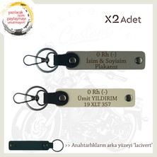 Miawiki Motor Severlere Özel, Isim Plaka ve 0 Rh (-) Kan Grubu Yazılı X2 Anahtarlık, Kül Gri-S Kahve-Laci