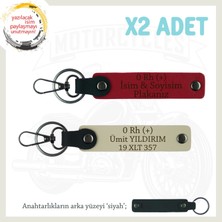 Miawiki Biker Dostlarına Özel Isim Plaka, 0 Rh + Kan Grubu Yazılı Hediye X2 Anahtarlık, Kırmızı-S Kahve-Syh