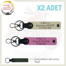 Miawiki Motorcu Dostlara Özel, Isim Plaka ve 0 Rh (+) Kan Grubu Yazılı Deri X2 Anahtarlık, Pembe-S Kahve-Ysl