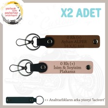Miawiki Motorcu Tarzına Özel, Isim Plaka ve 0 Rh (+) Kan Grubu Işlenmiş X2 Anahtarlık, Yavruağzı-Kahve-Laci