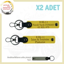 Miawiki Biker Tarzına Uygun Isim Plaka, B Rh (-) Kan Grubu Yazılı Özel Anlamlı Hediye X2 Anahtarlık, Sarı-Gr