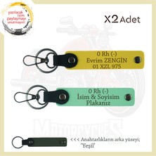 Miawiki Motosiklet Severlere Özel, Isim Plaka ve 0 Rh (-) Kan Grubu Yazılı X2 Anahtarlıkları, Yeşil-Sarı-Ysl