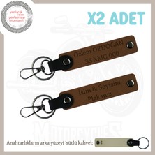 Miawiki Motor Tutkunlarına Isim ve Plaka Yazılı Özel Üretim X2 Deri Anahtarlık, Hediyelik, Kahve-S Kahve