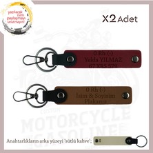 Miawiki Motosiklet Tutkunlarına, Isim Plaka ve 0 Rh (-) Kan Grubu Yazılı Deri X2 Anahtarlık, Kahve-Bordo-Sk