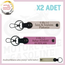 Miawiki Sevgiliye Hediye, Isim Plaka ve 0 + Kan Grubu Yazılı Tasarım 2'li Deri Anahtarlık, Pudra-Pembe-Sk