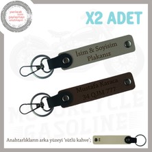 Miawiki Kişisel Plaka ve Isim Yazılı 2’li Deri Anahtarlık, Hediye Edilebilir Tasarım, Kül Gri-K Kahve-Sk