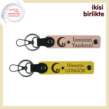 Miawiki Gönülden Anlamlı Bir Hediye Çocuk ve Ayyıldız Kişisel Isimli Deri Anahtarlık X2, Yavru Ağzı-Sarı